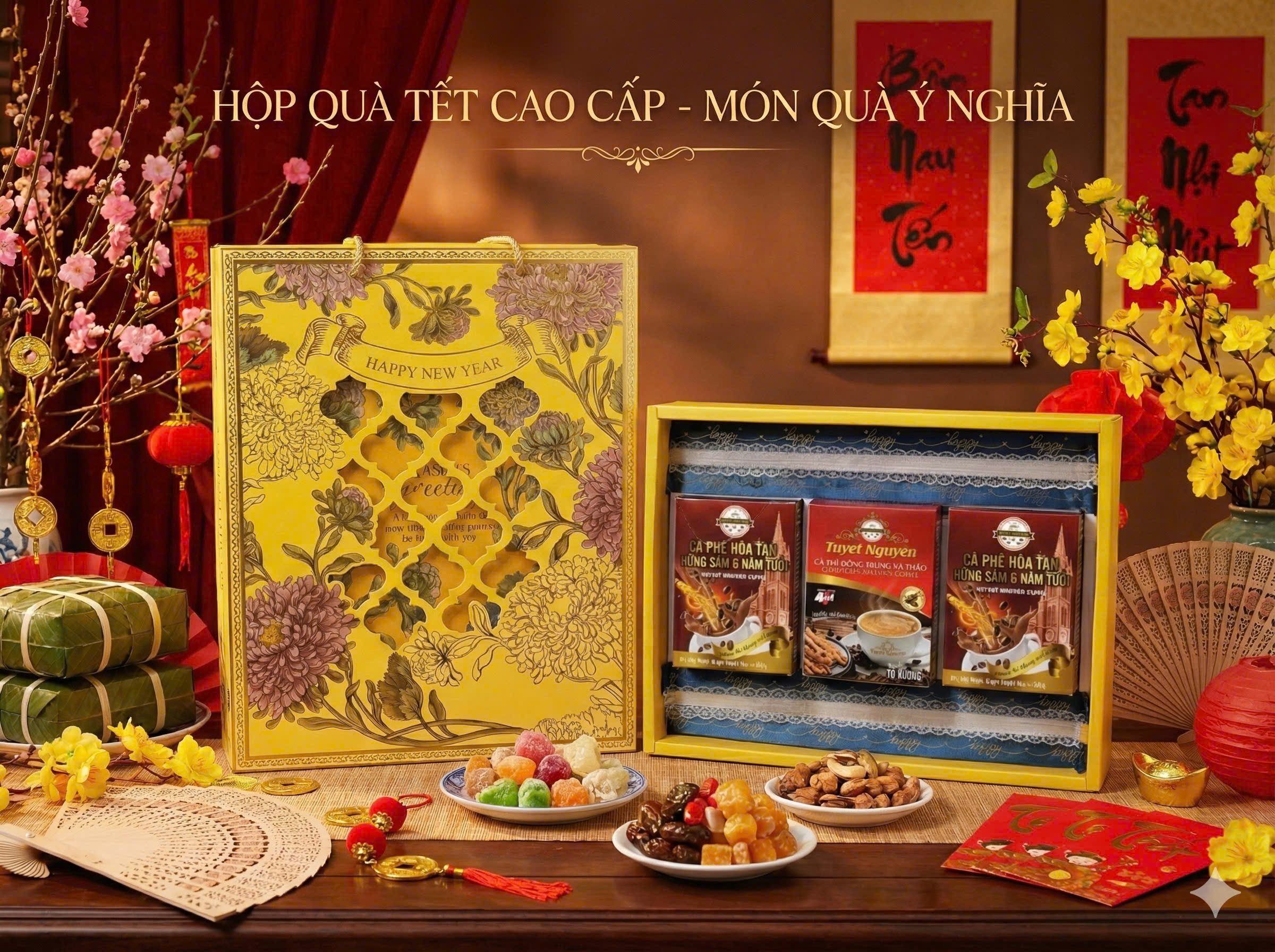 KN HỘP QUÀ TẾT CAO CẤP – 3 HỘP CÀ PHÊ SỨC KHỎE TÙY CHỌN