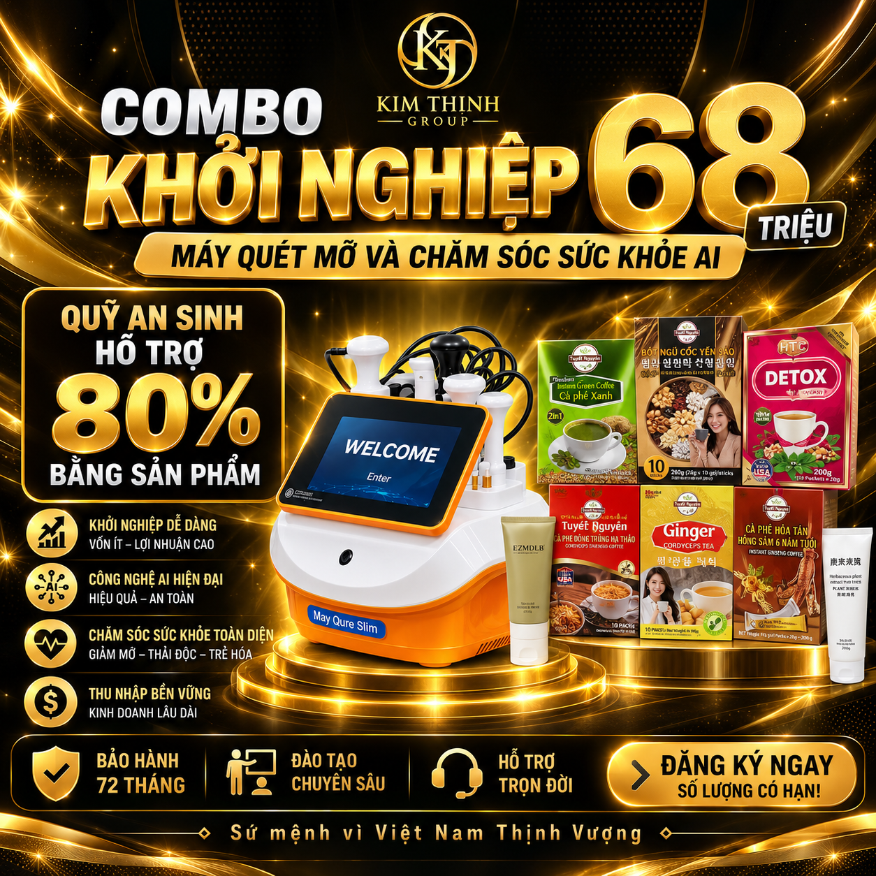 COMBO ĐẶT CỌC KHỞI NGHIỆP MÁY CHĂM SÓC SỨC KHOẺ VÀ LÀM ĐẸP CÔNG NGHỆ AI